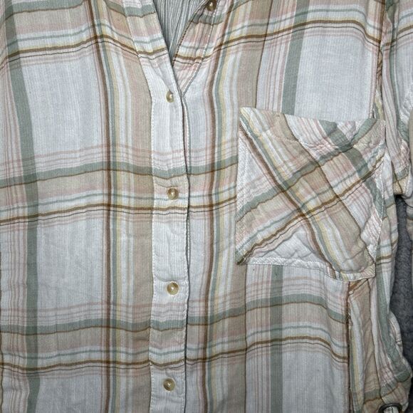 Free People Women's Large Plaid Pastel Dress Tied Sides Long Sleeve Button Down - Picture 3 of 9